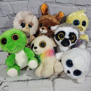 Ty Beanie Boo Plush Lot 7 Glitter Eyes Linus Kipper Turbo Chewey Stubby Icy Megg